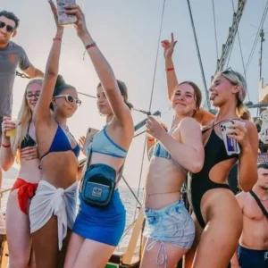 Girls dancing on the deck at Boat Party Malta.