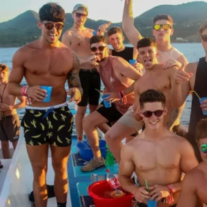 Guys having fun on deck at Boat Party Malta.