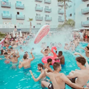 Fun chaotic pool moment at Bora Bora Pool Party Malta.