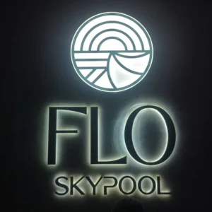 Illuminated logo of Flo Skypool Malta.