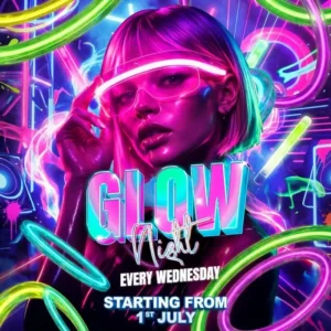 Glow Night al Toy Room Malta: effetti UV, neon e un'atmosfera da rave urbano.