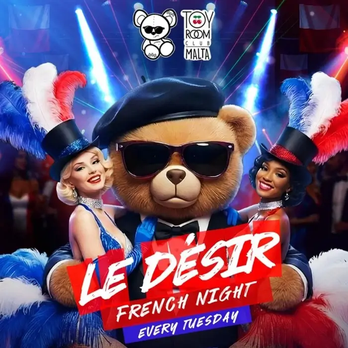 Le Désir French Party au Toy Room Malta : rap français, hits urbains et culture street.