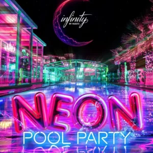 Neon Pool Party – Infinity Rooftop – Hugo’s Boutique Hotel Malta: festa luminosa con body painting, piscina e musica commerciale/reggaeton.