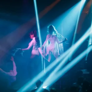 Dancers performing on stage during the Big Bang Laser Show at Sky Club Malta.