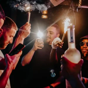 VIP table receiving bottles at the Black Out Party at Sky Club Malta.