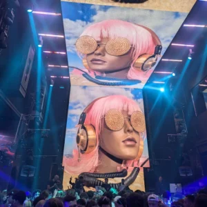 Dazzling light effects during Dolls x Frank event at Toy Room Malta.