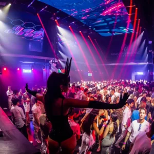 Bunny-themed dancer performing during Guilty Toys Fridays at Toy Room Malta.