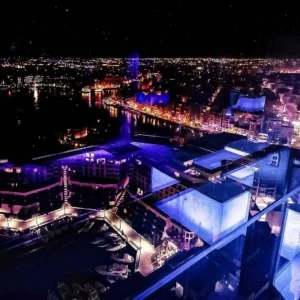 Stunning view of Paceville from Twenty Two Malta, the tallest tower in Malta, showcasing a panoramic cityscape.