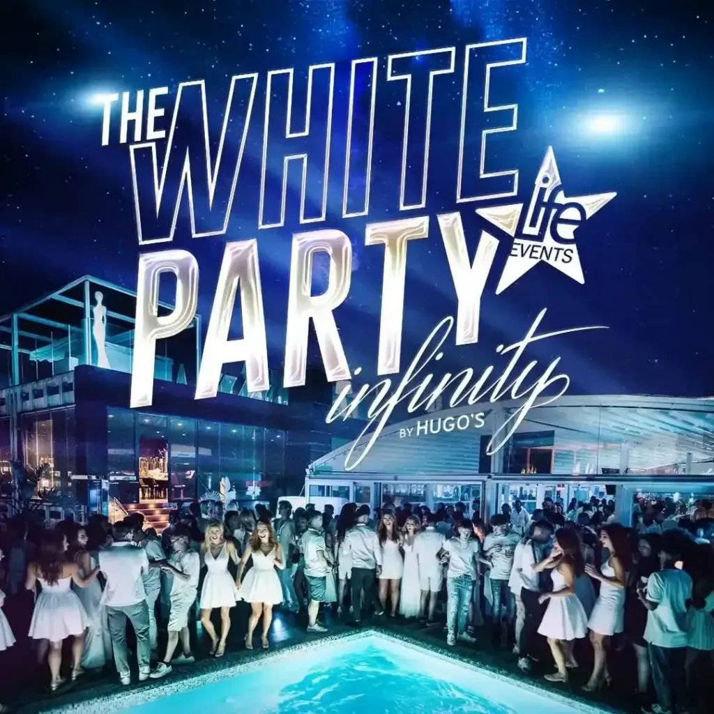 White Party – Infinity Rooftop – Hugo’s Boutique Hotel Malta: elegant all-white rooftop event with international commercial hits and panoramic views.