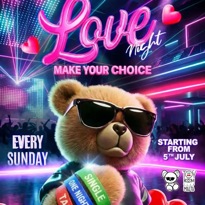 Frank the Bear plays Cupid at Love Night Sunday Toy Room Malta