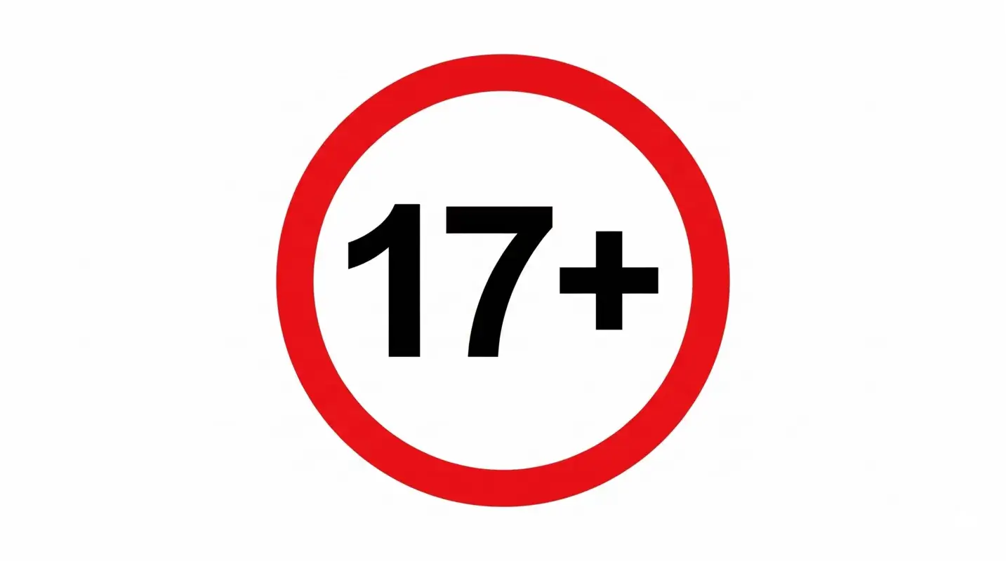 Red circle sign with number 17 plus indicating the legal drinking age of 17 in Malta