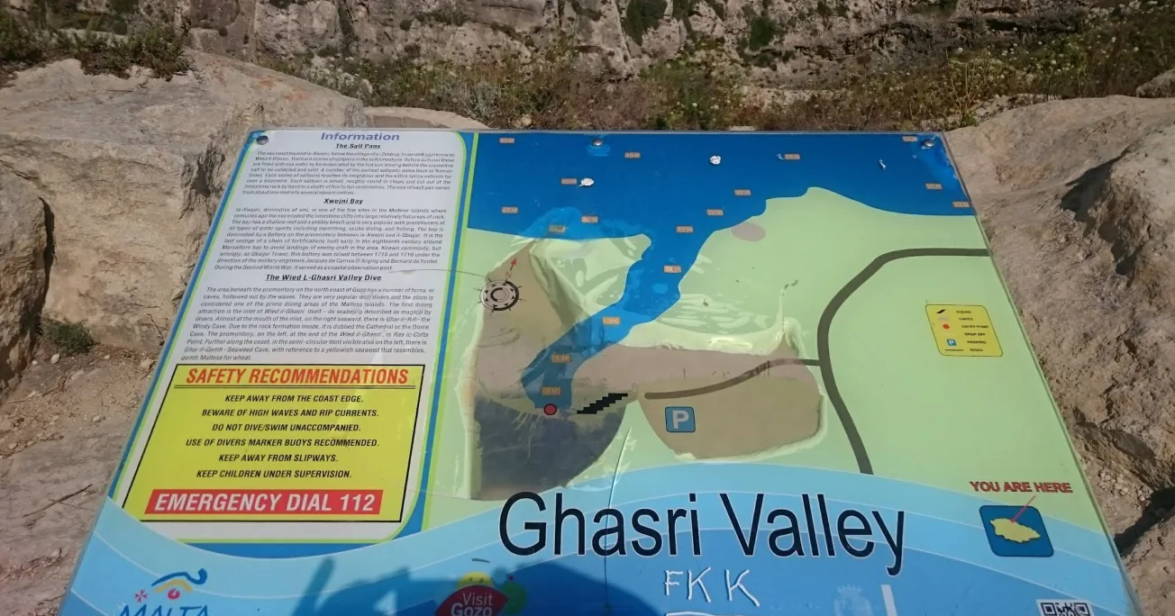 cartello informativo mappa Ghasri Valley ingresso Wied il-Ghasri Gozo